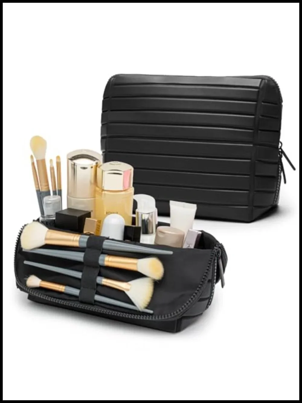 Large Capacity PU Leather Travel Makeup Bag with Fold-Down Design
